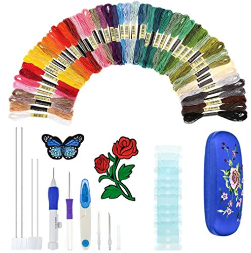 Kit de Agujas de Bordado, Zongsi Bordado de agujas de punzón Conjunto de herramientas de artesanía incluyendo 50 hilos de colores para coser DIY Threaders