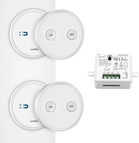 Kit de Interruptor de Luces Inalámbricas, LoraTap 2 Piezas Interruptor Inalámbrico + Receptor de Relevo 2500W Control Remoto de Radio 200m Mando a Distancia para Casa Iluminación y Electrodomésticos Kit de Interruptor de Luces Inalámbricas, LoraTap 2 Piezas Interruptor Inalámbrico + Receptor de Relevo 2500W Control Remoto de Radio 200m Mando a Distancia para Casa Iluminación y Electrodomésticos