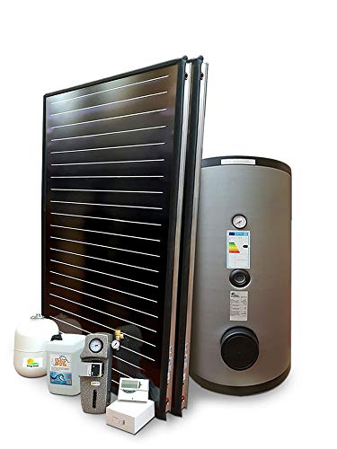 Kit de sistema solar térmico de alto rendimiento para la producción de agua caliente sanitaria, 2 – 4 personas, hervidor de 300 litros, FKF200 (1, sistema con hervidor de doble aserpentina)