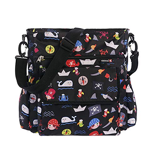 Kiwisac City Piratas Bolso para Carro de Bebé Universal con Diseño color Negro Estampado de Piratas de Colores Bolso Organizador, Bandolera Ajustable y Cintas de Sujeción 36x12x34 cm