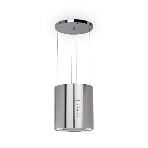 Klarstein Barett - Campana extractora aislada, Ø 35cm, Potencia de 190 W, Ventilación máxima de 590 m³/h, 3 niveles de potencia, CEE B, Iluminación LED, Acero inoxidable cepillado, Plateado