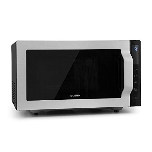 Klarstein Brilliance Roomy - Horno microondas grill, Microondas 2 en 1, Microondas 900W, Grill 1000W, Capacidad 25L, 14 programas, 2 modos combi grill/microondas, Acero inoxidable, Plateado