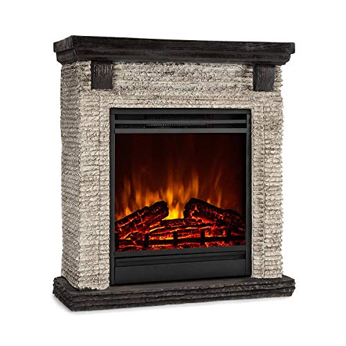 Klarstein Etna - Chimenea eléctrica, Imitación realista de llamas, Potencia de 2 niveles, Temporizador, OpenWindow Detection, Mando a distancia, Roca y madera de polystone, 900 ó 1800 W, Gris oscuro