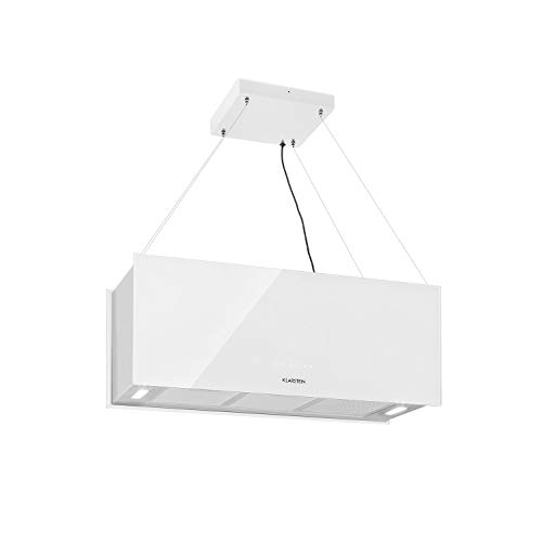 Klarstein Kronleuchter - Campana extractora en isla, Flujo aire hasta 600 m³/h, Iluminación LED, Eficiencia energética Clase A, 3 niveles, Filtro grasa, Control táctil, 90 x 35 x 35 cm, Blanco