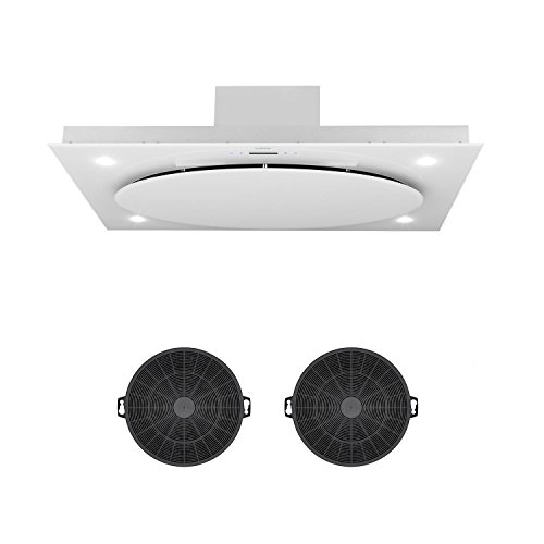 Klarstein Secret Service Set - Campana extractora de techo y 2 filtros de carbón, Encastrable, Potencia 220 W, Capacidad extracción 800 m³/h, Control Touch Cristal, Iluminación LED, 3 Niveles, Blanco Klarstein Secret Service Set - Campana extractora de techo y 2 filtros de carbón, Encastrable, Potencia 220 W, Capacidad extracción 800 m³/h, Control Touch Cristal, Iluminación LED, 3 Niveles, Blanco