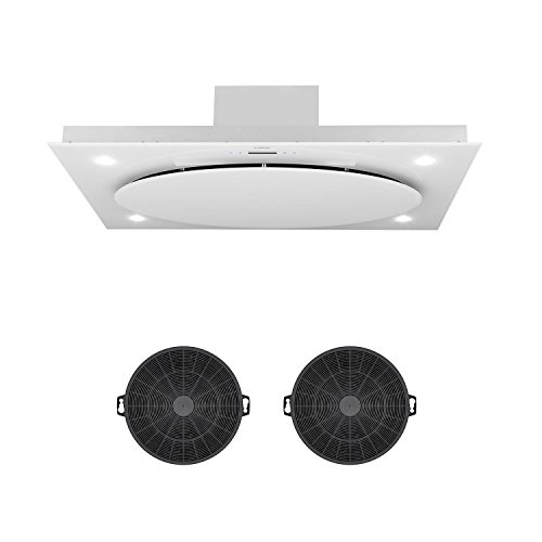 Klarstein Secret Service Set - Campana extractora de techo y 2 filtros de carbón, Encastrable, Potencia 220 W, Capacidad extracción 800 m³/h, Control Touch Cristal, Iluminación LED, 3 Niveles, Blanco