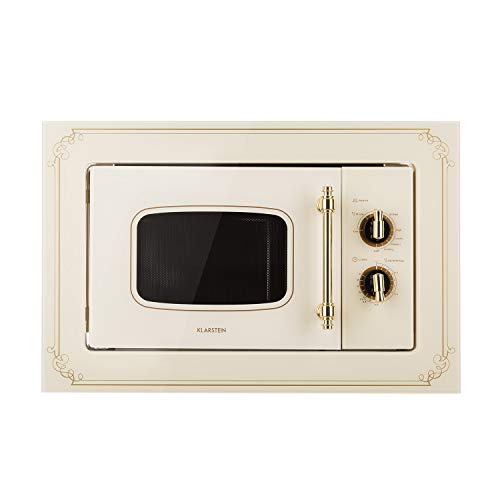 Klarstein Victoria 20 - Microondas, Diseño retro, 20 litros, Microondas de 800 W/Función grill de 1000 W, 3 funciones predeterminadas, Acero inoxidable, Incluye marco para montaje, Marfil Klarstein Victoria 20 - Microondas, Diseño retro, 20 litros, Microondas de 800 W/Función grill de 1000 W, 3 funciones predeterminadas, Acero inoxidable, Incluye marco para montaje, Marfil
