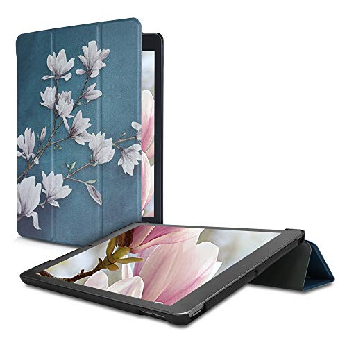 kwmobile Funda Compatible con Apple iPad 10.2 (2019/2020-7./8. Gen) - Carcasa de Cuero sintético con Tapa magnética y Soporte - Magnolias marrón Topo/Blanco/Gris Azulado