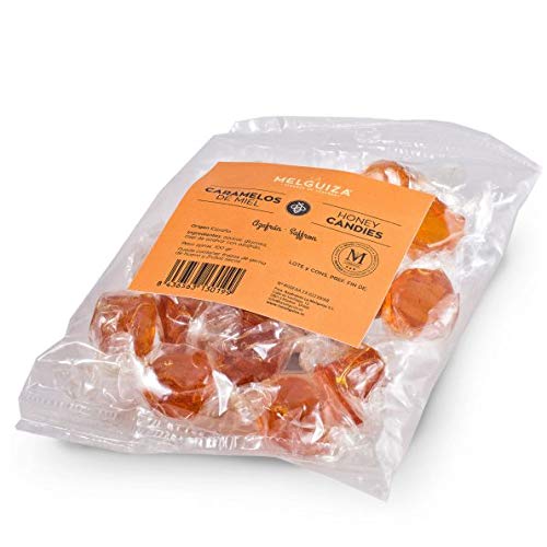 La Melguiza - Caramelos artesanales de miel de azahar con el mejor azafrán de la mancha. Producto natural sin conservantes ni colorantes artificiales. Producto gourmet. 3 bolsitas de 100 gr (300 gr)