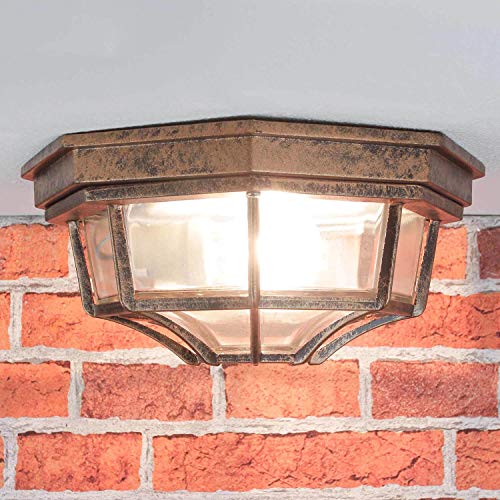 Lámpara de techo nostálgica para lámpara de exterior de cobre envejecido / IP44 / aluminio fundido a presión y cristal / E27 a 60W / lámpara de techo rústica de patio y terraza jardín Lámpara de techo nostálgica para lámpara de exterior de cobre envejecido / IP44 / aluminio fundido a presión y cristal / E27 a 60W / lámpara de techo rústica de patio y terraza jardín