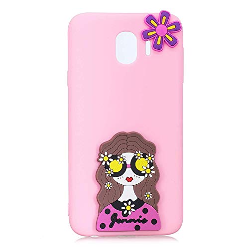 LAXIN Galaxy J4 3D Creative Candy Color Design Slim Fit Soft Silicone Flexible Back Bumper [Anti-scratch] Protection Phone Case for Samsung Galaxy J4, Purple Girl Flowers