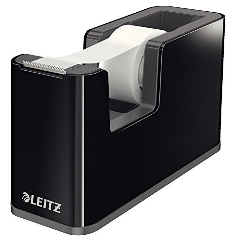 Leitz, Dispensador de cinta adhesiva, Soporte fijo, Incluye 1 cinta adhesiva inscriptible, Negro/Gris, WOW, 53640095