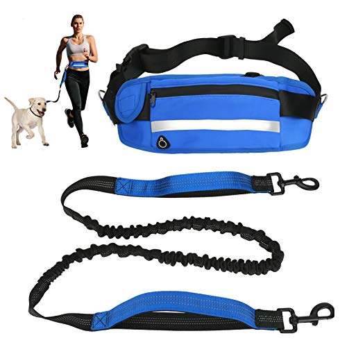 LINGSFIRE Correa Perro, Correa Perro Manos Libres Elástica con Bolsillo, Cinturón Ajustable 160cm - 220cm, Correa para Correr o Caminar con el Perro,Amortiguador Reflectante con 2 Asas