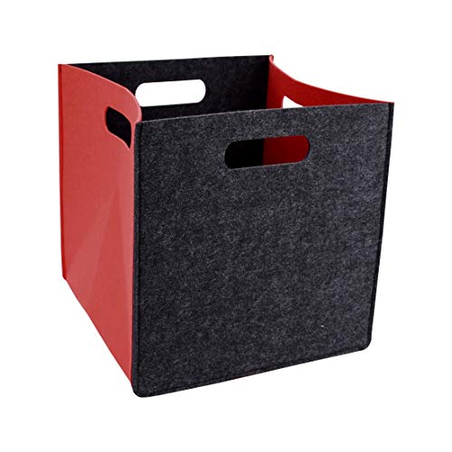 Liuzhou - Cesta de almacenaje con asa plegable para guardar juguetes, cosméticos, ropa abierta, color gris oscuro y rojo