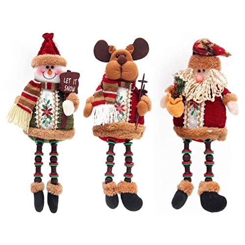 LjzlSxMF Sentado Conjunto de Juguete de Navidad, Largas Patas de Santa muñeco de Nieve de los Ciervos de la decoración por Elf Botella de Escritorio Estantería Mesilla de Noche 3 Piezas