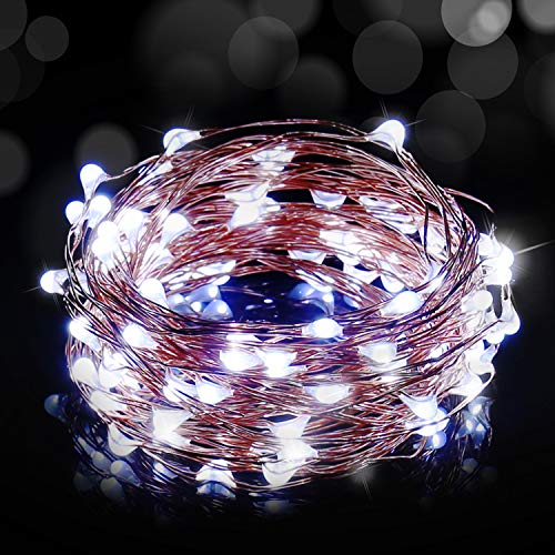 Luces Led USB, Ariceleo 1 Piezas 10 Metros 100 LED Mini LÁMpara Alambre de Cobre Guirnalda Cadena Luces de Navidad para Casa Dormitorio Navidad Habitacion Fiestas Boda DecoraciÓN(Blanco FríO)