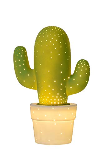 Lucide Cactus – Lámpara de mesa – Diámetro 20 cm – Color Blanco, cerámica, verde, E14 40 wattsW 230 voltsV