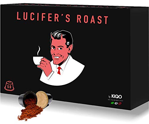 LUCIFER'S ROAST Espresso Capsules by KIQO compatible para Nespresso - espresso extremadamente fuerte - 100% Robusta - baja acidez - fabricación tostado en pequeños lotes (cápsulas, 50 unidad)