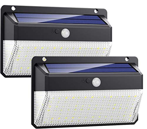 Luz Solar Exterior 108LED, Kilponen Foco Solar Exterior con Sensor de Movimiento Lámpara Solar Impermeable Gran Ángulo 270º de Iluminación Luces Solares Jardín 2200mAh y 3 Modos Inteligentes 2-Paquete