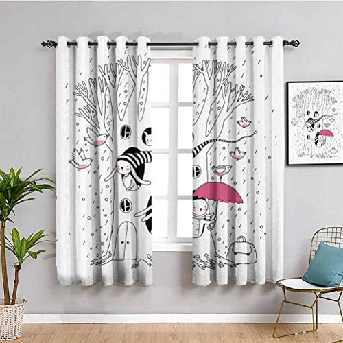 Magic Home Decor Cortinas de privacidad insonorizadas con diseño minimalista de hábitat con conejos en un día lluvioso, diseño hueco repetible, uso blanco, rosa W63 x L63 pulgadas