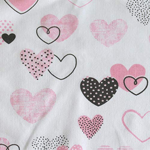 MAMANDU Tela de algodón por metro, para costura, patchwork, tela de costura, algodón Öko-Tex, (corazones blanco/rosa), 100 x 160 cm