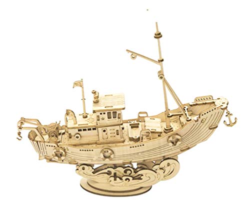 Maqueta Mecanica Barco Pesquero en Madera Puzzle 3D Rompecabezas Corte Laser Modelo Ensamblar Niños Jovenes Adultos