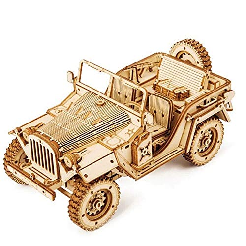 Maqueta Mecanica de Jeep Todo Terreno 4x4 en Madera Puzzle 3D Rompecabezas Corte Laser Modelo Ensamblar Niños Jovenes Adultos