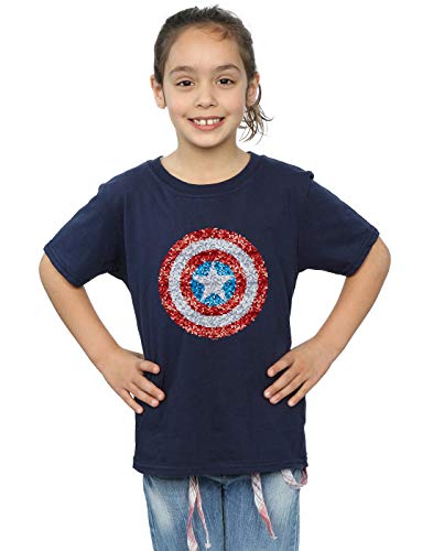 Marvel Niñas Captain America Pixelated Shield Camiseta Azul Marino 9-11 Years