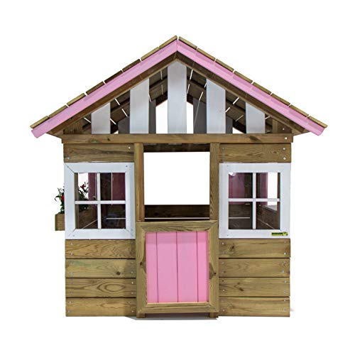 MASGAMES | Casita de Madera Infantil Lollipop | con Puerta, macetero y alféizar | Madera tratada para el Exterior | Se Vende aparte Suelo de Madera | (Rosa)