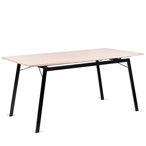 Mc Haus GASHIRA - Mesa Rectangular Comedor de madera Natural con estructura de Metal Negro mate, Mesa Cocina Salón Diseño Moderno 160x80x75cm