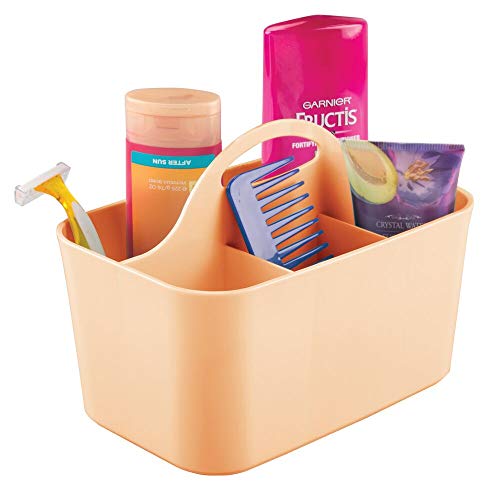 mDesign Cesta de baño con asa – Para usar como organizador de cosméticos, caja organizadora para cocina o toallero – Cesta para ducha pequeña en plástico resistente – color melocotón