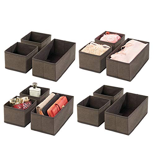 mDesign Juego de 12 cajas organizadoras – Cestas de tela transpirables para ropa interior, leggings, etc. – Organizadores de cajones multiusos para dormitorio o habitación infantil – marrón