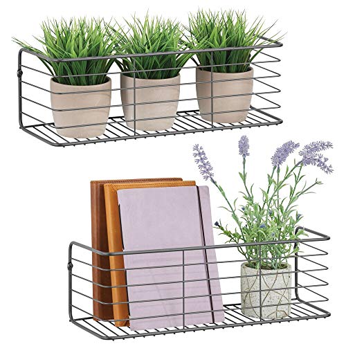 mDesign Juego de 2 estantes de metal para baño, cocina, pasillo o lavadero – Estante de pared ancho en alambre de metal – Cestas de rejilla compactas – gris oscuro mDesign Juego de 2 estantes de metal para baño, cocina, pasillo o lavadero – Estante de pared ancho en alambre de metal – Cestas de rejilla compactas – gris oscuro