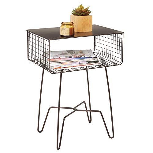 mDesign Mesita de Noche Vintage – Moderna Mesa de Metal Resistente a la corrosión con repisa – Mesita Auxiliar para Dormitorio y salón de Estilo casa de Campo – Color Bronce