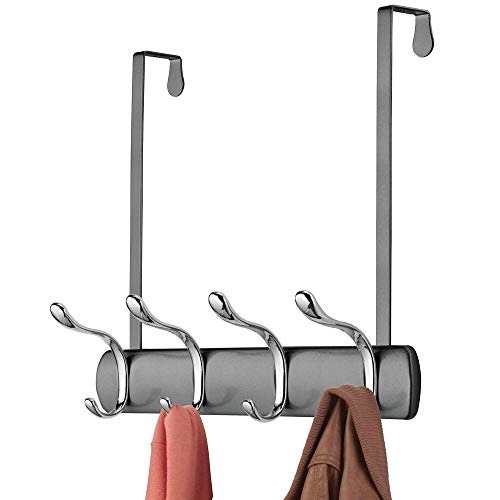 mDesign Práctico perchero de puerta – Percha con 8 ganchos para colgar para cocina, recibidor o baño – Colgador de ropa para abrigos, chaquetas, bufandas o toallas – gris/plateado