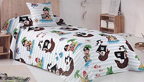 Mercato House - Colcha Bouti Infantil Piratas/Colcha Cama 90/Colcha Microfibra, 180x260cm