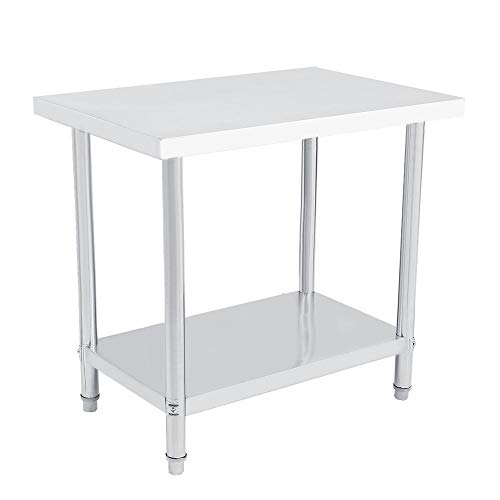 Mesa de trabajo de 2 niveles de acero inoxidable, cocina Catering, mesa de trabajo, de acero inoxidable de 0,6 mm, altura del segundo plano ajustable (91 x 61 cm) Mesa de trabajo de 2 niveles de acero inoxidable, cocina Catering, mesa de trabajo, de acero inoxidable de 0,6 mm, altura del segundo plano ajustable (91 x 61 cm)