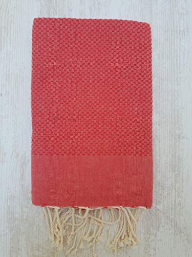 Miktex Toalla Fouta Unido, XL 100 x 200 cm, 100% algodón, 380 g Suave, Flexible, Absorbente y Ligera. Toalla de Playa, Mantel, sofá, Colcha, paréo, Picnic (roja)