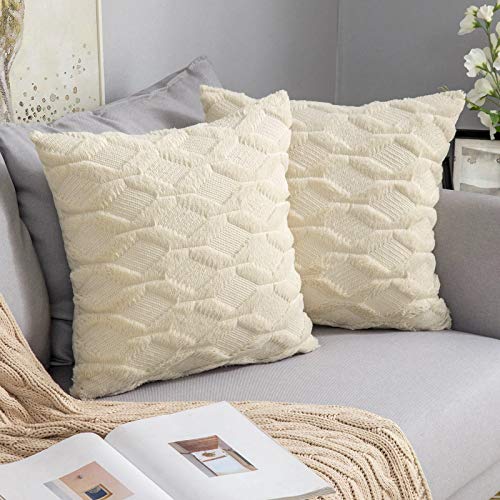 MIULEE 2 Piezas de Funda de Cojines Felpa Suave Funda de Almohada Lana de Imitación Moderna Decoración Invierno Cremallera Oculta para Hogar Silla Oficina Cama Habitacion salón 45 x 45cm Beige