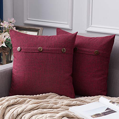 MIULEE Funda de Cojín de Lino Cruzado de Estilo de Casa Rural Funda de Almohada con Adorno de Botón Decoración de Cojín para Sofá Cama Hogar 45x45cm 2 Piezas 3 Botones Carmesí MIULEE Funda de Cojín de Lino Cruzado de Estilo de Casa Rural Funda de Almohada con Adorno de Botón Decoración de Cojín para Sofá Cama Hogar 45x45cm 2 Piezas 3 Botones Carmesí