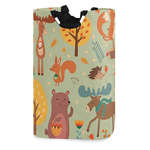 Mnsruu Bonita cesta de lavandería con diseño de animales de bosque dibujados a mano, impermeable y plegable, para guardar ropa sucia, juguetes en el dormitorio, cuarto de baño, dormitorio