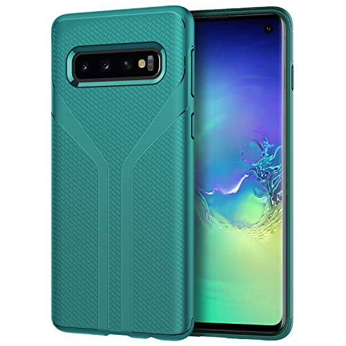 MoKo Compatible con Galaxy S10 Funda, Ligero Case de Suave TPU Anti-rasguños Protector con Textura de Celosía y Diseño en Forma de Y para Galaxy S10 6.1 Inch 2019 - Verde