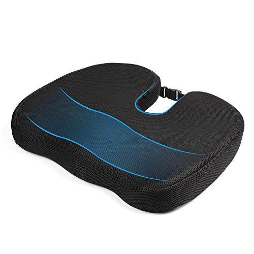 MonTrüe Back Cushion 404558 - Cojin de espuma con memoria para silla ergonomico, ortopedico para alivio de coxis, espalda inferior y ciática, para la oficina, silla de ruedas o viajes, Negro