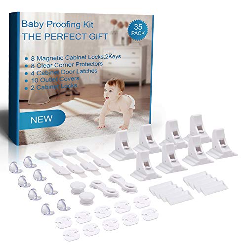 Mookis 35 Piezas Kit Seguridad Bebe Baby Proofing Kit Cerraduras Invisible Magnéticas de Seguridad para Niños Bebé de Seguridad Bloqueo Protector Enchufes Protector de Seguridad para Niños