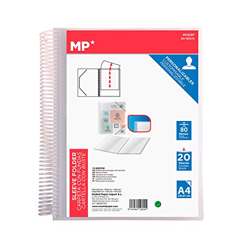 MP - Carpeta Clasificadora con Anillas, 20 Fundas A4 con Portada Personalizable