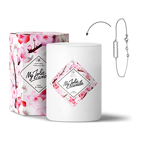 MY JOLIE CANDLE - Vela perfumada con una Joya Sorpresa en su Interior - Pulsera - Plata - Flor de Cerezo - Cera Natural - 330g - Tiempo de combustión : 70 Horas MY JOLIE CANDLE - Vela perfumada con una Joya Sorpresa en su Interior - Pulsera - Plata - Flor de Cerezo - Cera Natural - 330g - Tiempo de combustión : 70 Horas