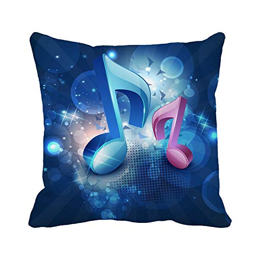 N\A Throw Pillow Cover Music 3D Musical Notes on Shiny Blue Party Disco Funda de Almohada Funda de Almohada Cuadrada Decorativa para el hogar Funda de cojín