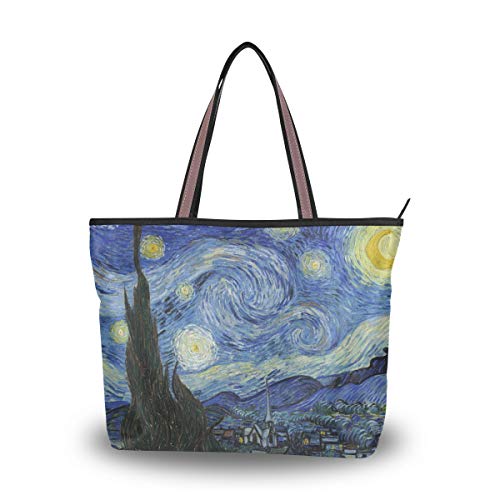 NaiiaN Bolso de compras Bolsos con correa ligera Bolsos de jefes Bolsos de hombro Van Gogh Noche estrellada para mujeres Niñas Damas Estudiantes