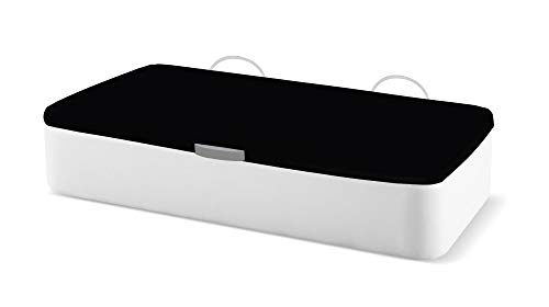 Naturconfort Canapé Abatible Ecopel Blanco Premium Tapizado Apertura Lateral Tapa 3D Negra 80x190cm Envio y Montaje Gratis