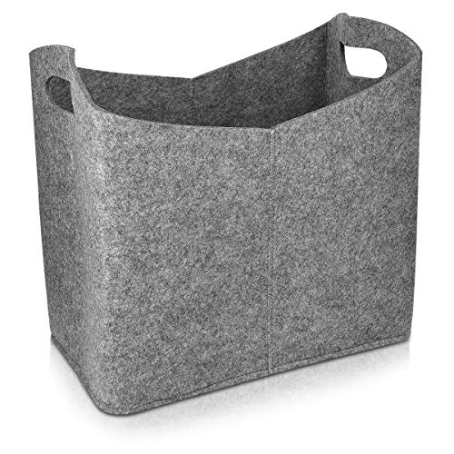 Navaris Cesta de Fieltro para Almacenamiento - Bolsa Rectangular de 40 x 23 x 39.5 CM - Cesto para almacenar leña revistas periódico con Asas - Gris